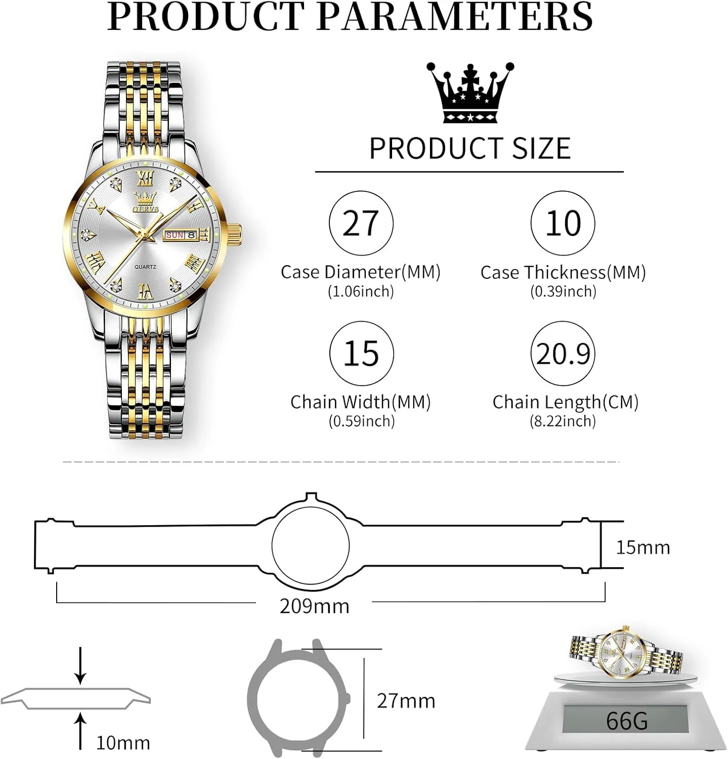 with Silver Gold unselective rumor shrub Stainless Steel,Elegent Female for Small Wrist Watch(White/Black/Blue/Gold Face) OLEVS Women Watches Date and Day,Ladies Watches 