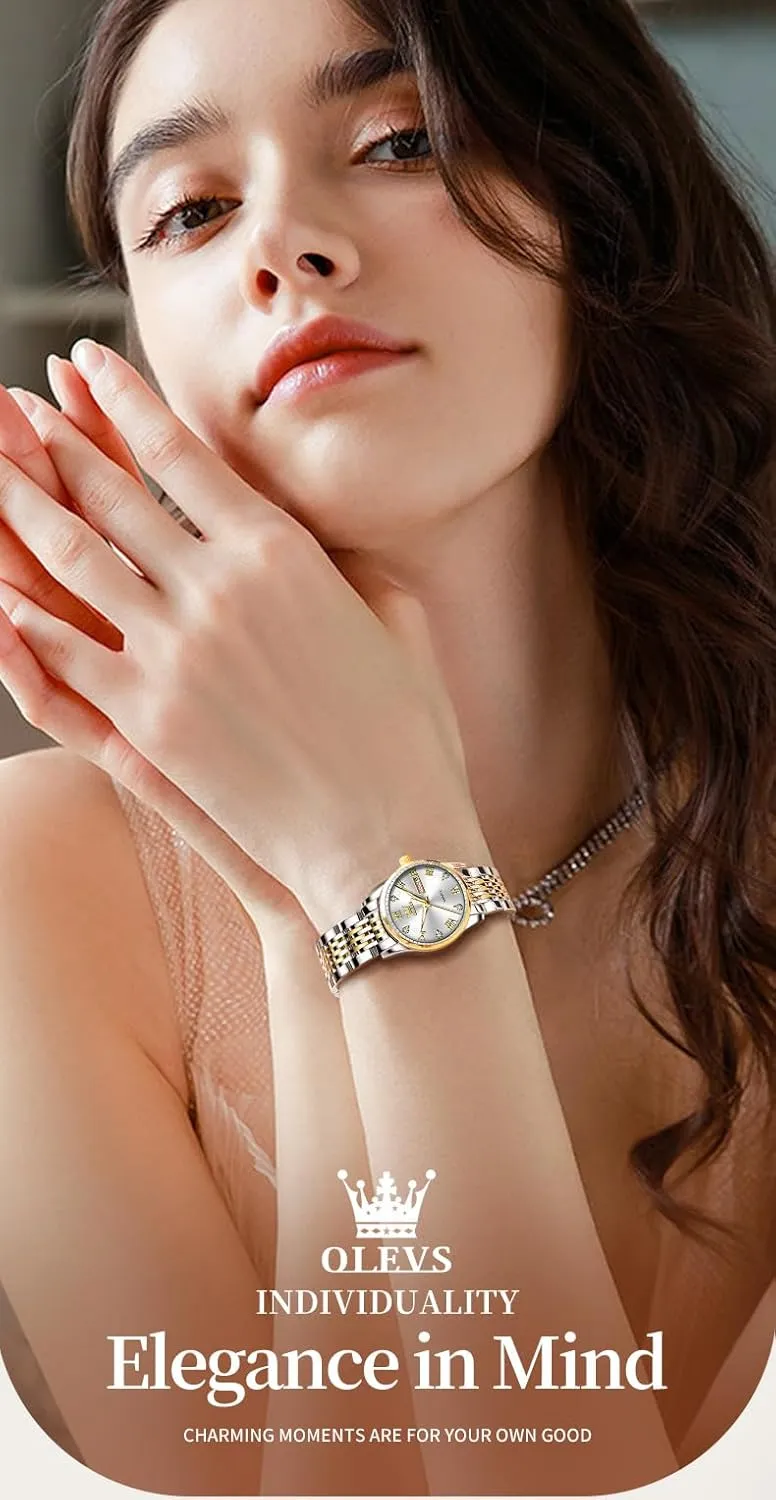 with Silver Gold unselective rumor shrub Stainless Steel,Elegent Female for Small Wrist Watch(White/Black/Blue/Gold Face) OLEVS Women Watches Date and Day,Ladies Watches 