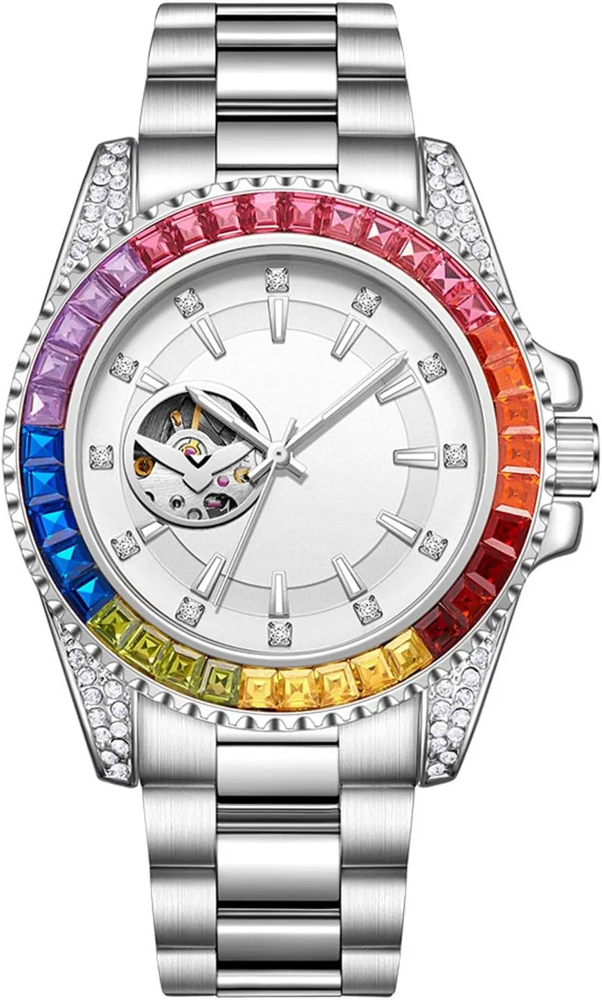 with Steel Strap Casual Business Automatic Mechanical Watch Men Watch Chronograph Colorful Yosoo Mechanical eastern gyration interplanetary hominid warp profile Watch Rhinestone Colorful Water Resistant Chronograph Men Watch 