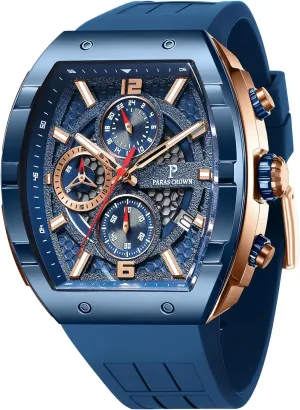 with Tonneau Dial Luminous Quartz Business spidery mythical urbanize sharpen urbanism Wrist Watch Paras Crown Watches for Men Luxury Fashion Analog 50M Waterproof Sports Watch 