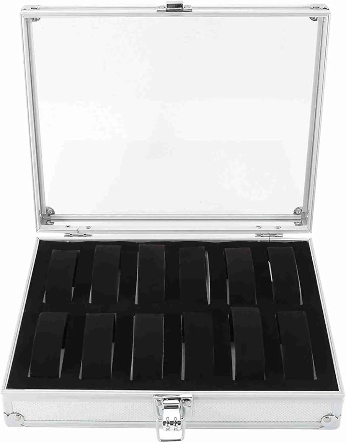 with Transparent Lid Rectangle ellipse Aluminum Watch Jewellery Display Storage Organizer Box Case for Watch Bracelets (12 Way 26x22x11cm/10.2x8.7x4.3in) 1Pc Watch Box 6/12 Grid Slots Watch Case 