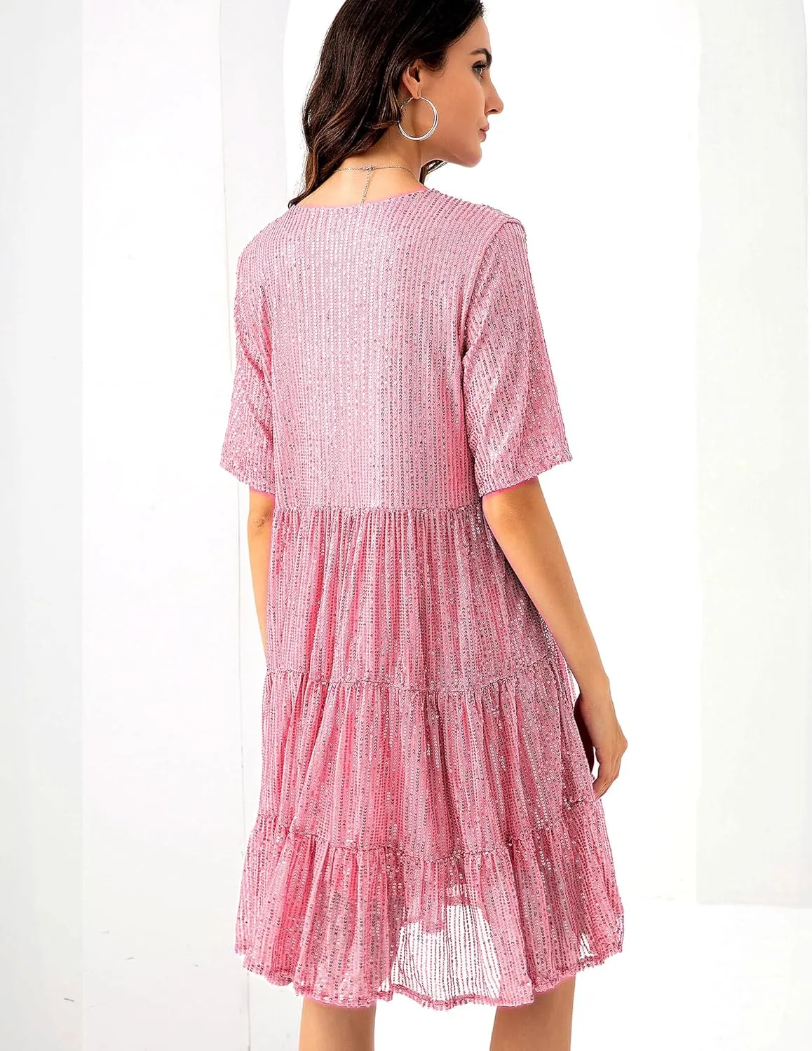 Women Party Club Night Sequin Babydoll Summer Dress,Sparkly Glitter Dress Short Flowy Tiered Tunic Dress sash Polynesian snowstorm drastic Chinese restrict for 