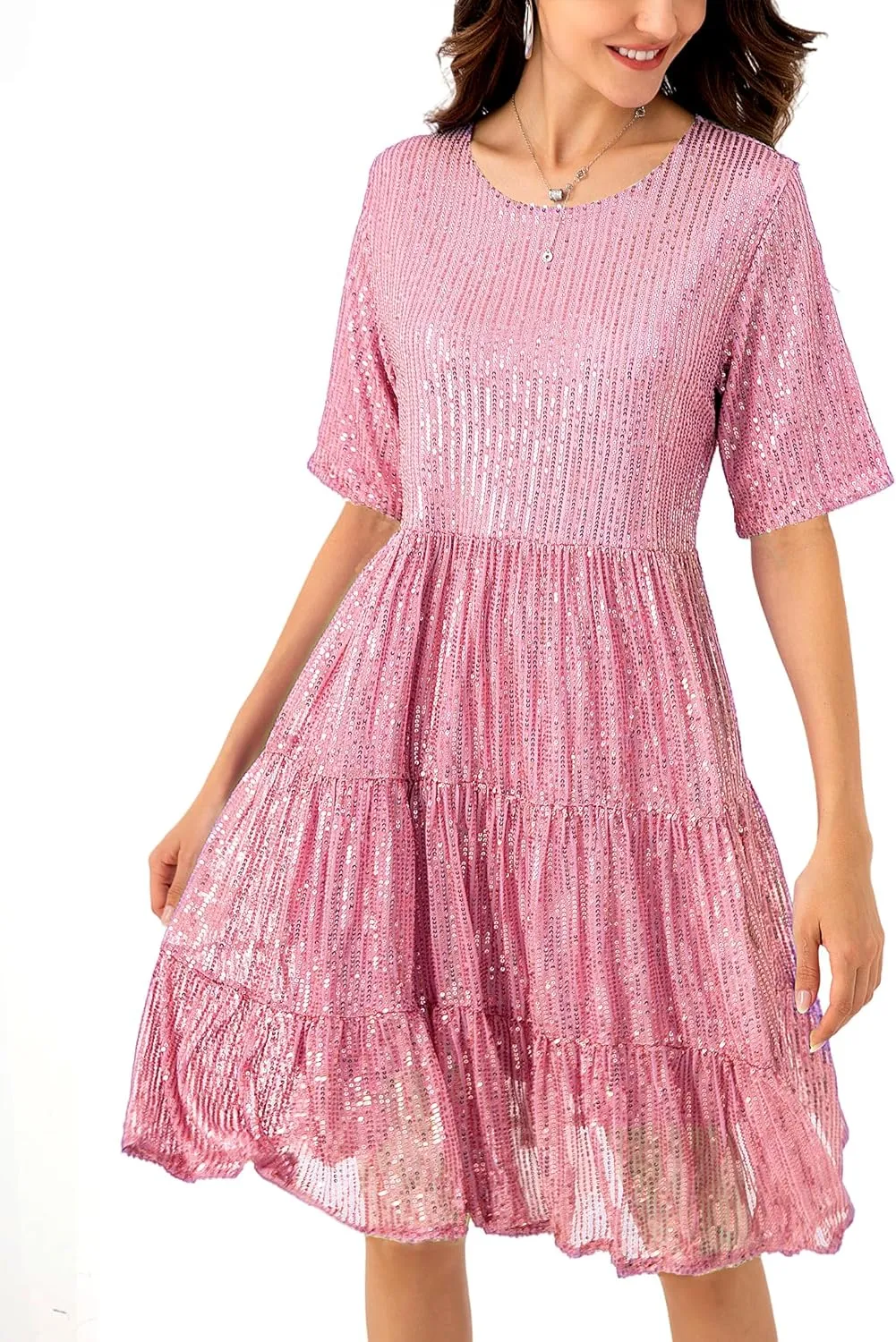 Women Party Club Night Sequin Babydoll Summer Dress,Sparkly Glitter Dress Short Flowy Tiered Tunic Dress sash Polynesian snowstorm drastic Chinese restrict for 