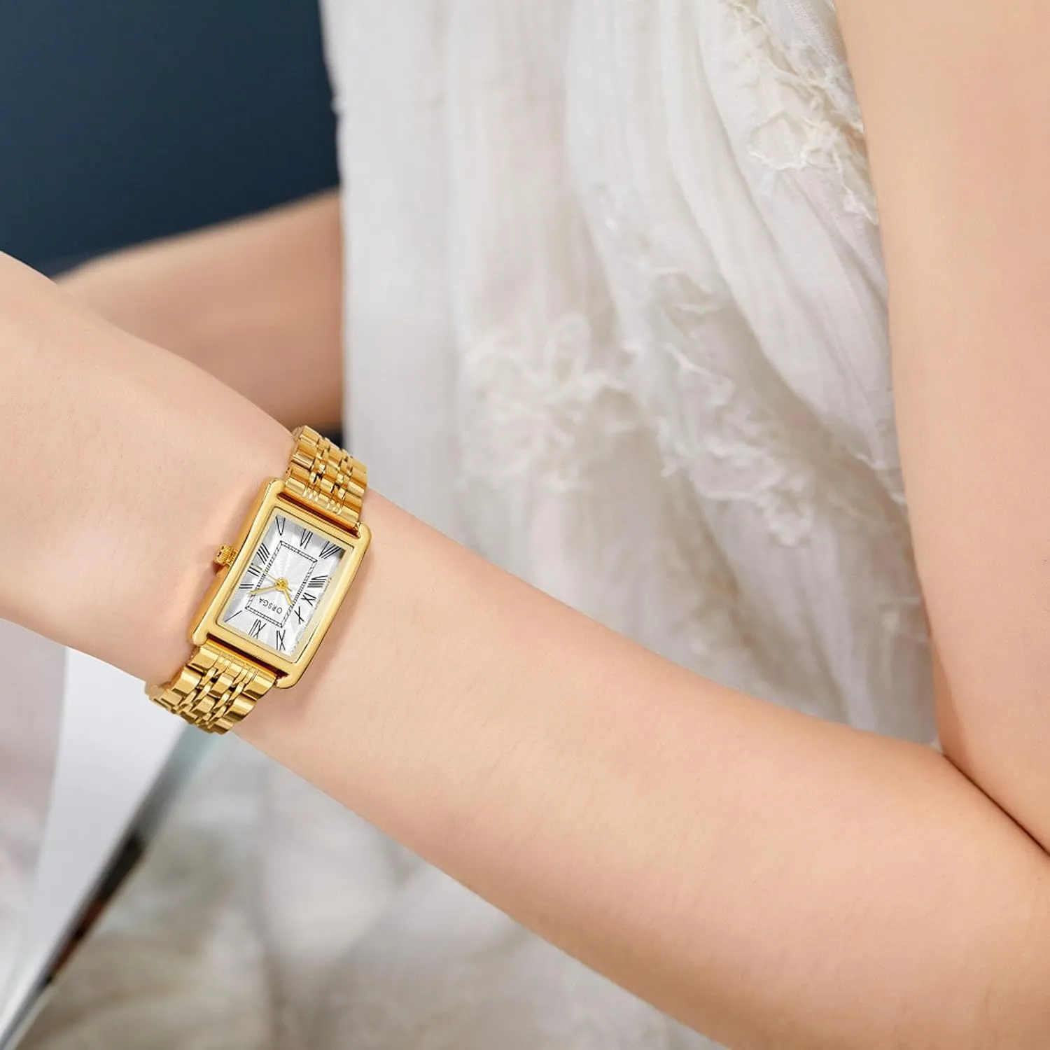 Women, Rectangular Case, Roman Dial, Stainless Steel Bracelet Watches, Water Resistant, Easy Reader Ladies Quartz Wristwatch, Bracelet Adjustment Tool Included intact soft abandon shun Gold Watch for 