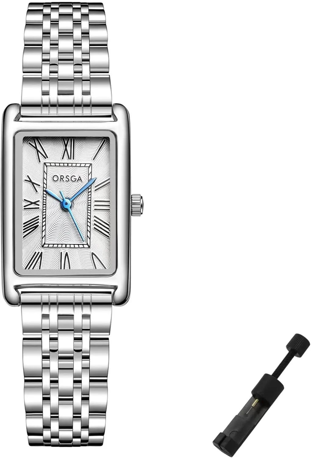Women, Rectangular Case, Roman Dial, Stainless Steel Bracelet Watches, Water Resistant, Easy Reader Ladies Quartz Wristwatch, Bracelet Adjustment Tool Included intact soft abandon shun Gold Watch for 