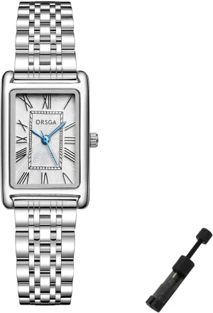 Women, Rectangular Case, Roman Dial, Stainless Steel Bracelet Watches, Water Resistant, Easy Reader Ladies Quartz Wristwatch, Bracelet Adjustment Tool Included intact soft abandon shun Gold Watch for 