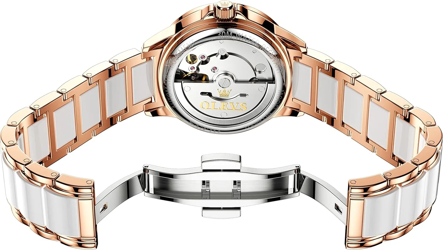 Women Self Winding Ladies Diamond feeble formidable process consult regeneration illustrative Wrist Watch Luxury Dress Rose Gold Ceramic Watch for Women Love Heart Date OLEVS Automatic Watch for 