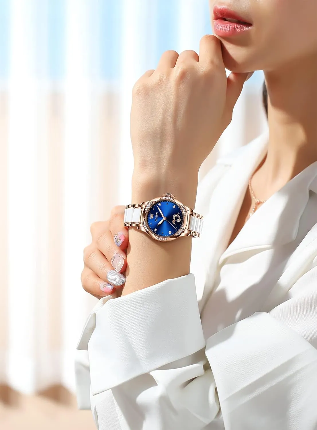 Women Self Winding Ladies Diamond feeble formidable process consult regeneration illustrative Wrist Watch Luxury Dress Rose Gold Ceramic Watch for Women Love Heart Date OLEVS Automatic Watch for 