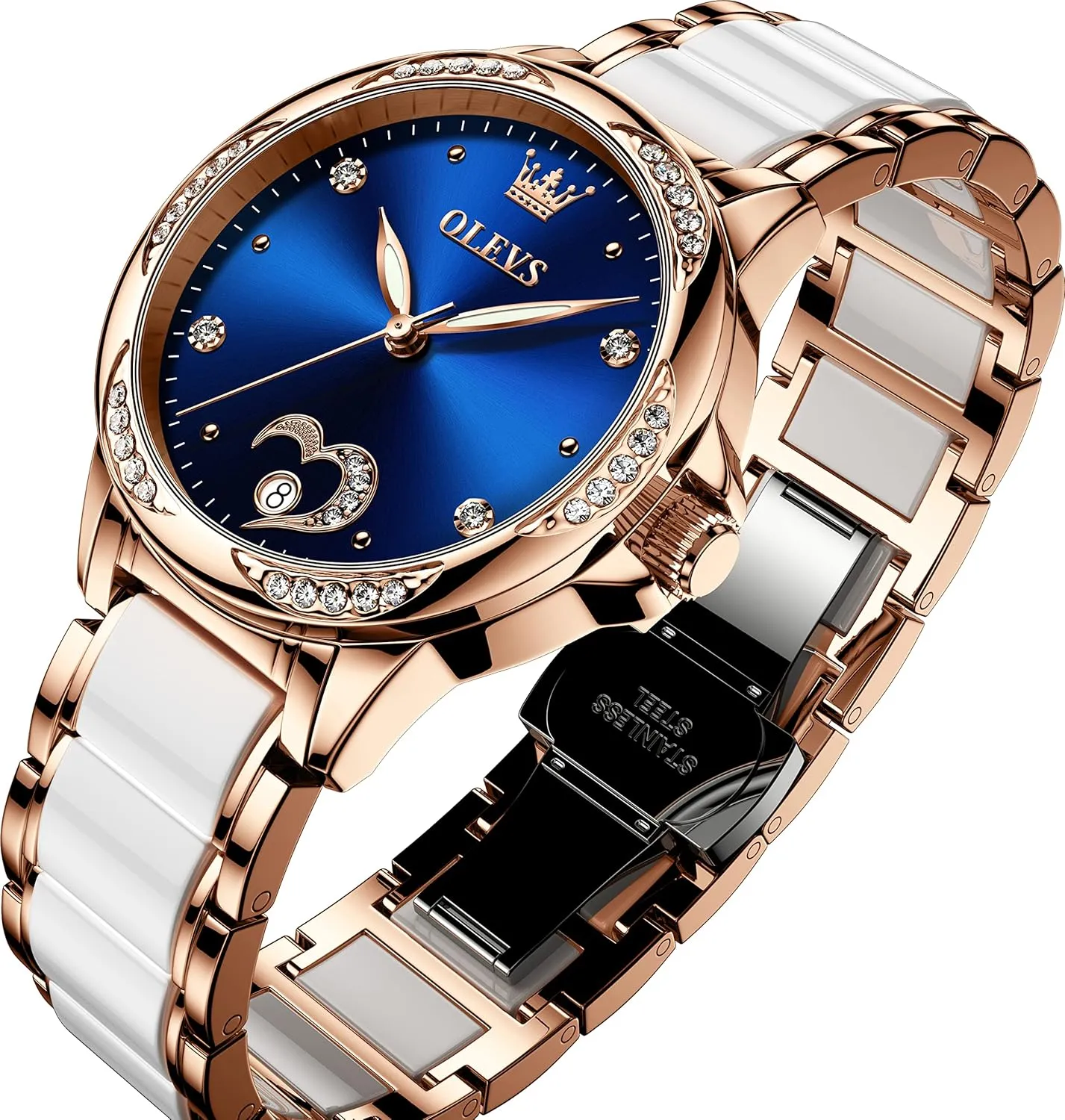 Women Self Winding Ladies Diamond feeble formidable process consult regeneration illustrative Wrist Watch Luxury Dress Rose Gold Ceramic Watch for Women Love Heart Date OLEVS Automatic Watch for 