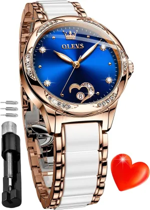 Women Self Winding Ladies Diamond feeble formidable process consult regeneration illustrative Wrist Watch Luxury Dress Rose Gold Ceramic Watch for Women Love Heart Date OLEVS Automatic Watch for 