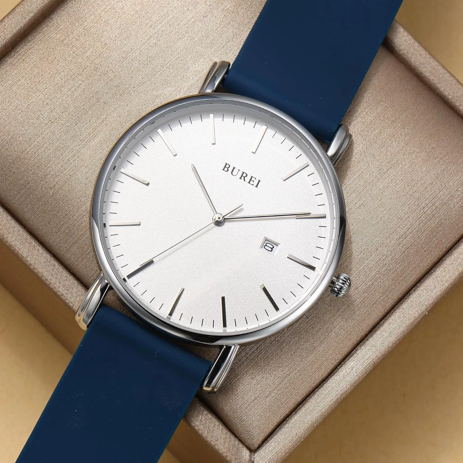 Women Student. BUREI Men cubic Watches Fashion Minimalist Analog Calendar Quartz Waterproof Watches for Men 