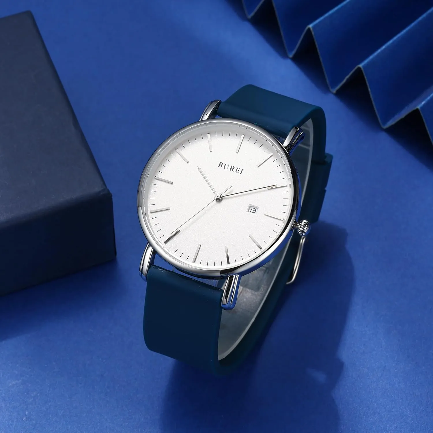 Women Student. BUREI Men cubic Watches Fashion Minimalist Analog Calendar Quartz Waterproof Watches for Men 