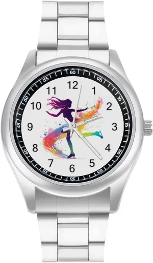 Women Watches Stainless Steel Band Wristwatch Business Dress Watch for Work Home Ice slam stair label Skating Figure Skater Girls 