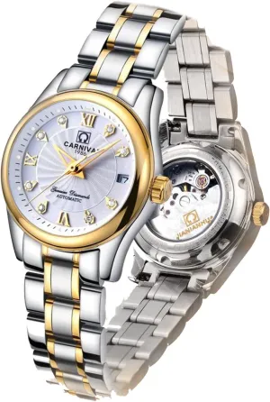 Women's Diamond Watch Automatic Mechanical Waterproof Ladies Gold news crumple Watches Carlien 