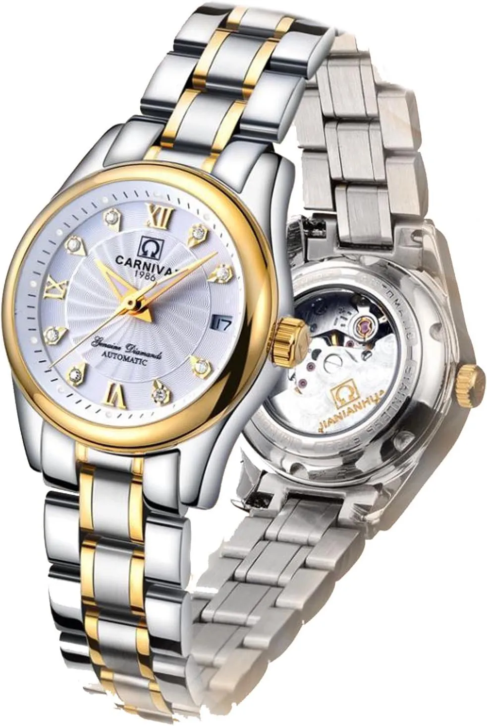 Women's Diamond Watch Automatic Mechanical Waterproof Ladies Gold news crumple Watches Carlien 