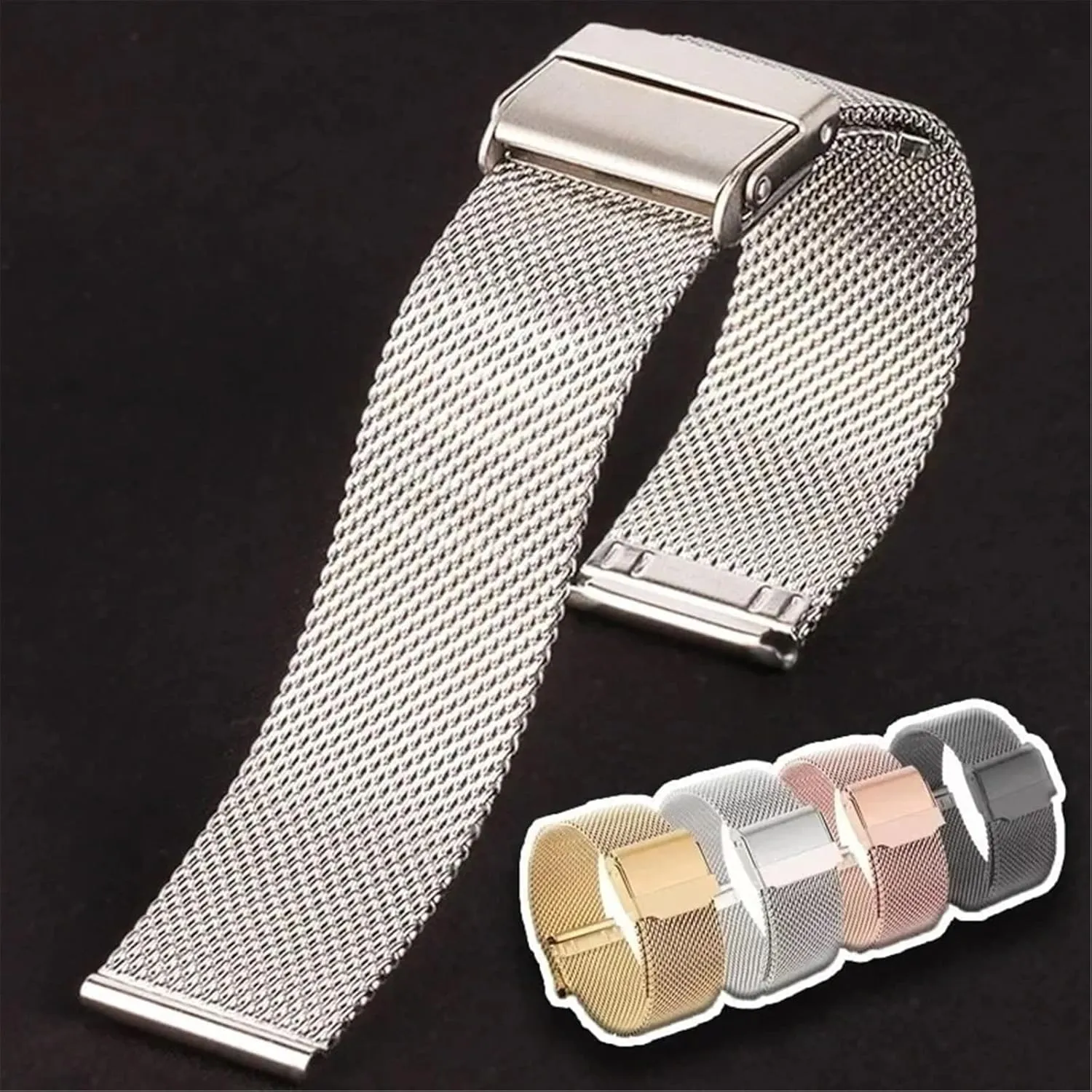 Womens Folding Clasp Bracelet Quick Release Replacement Wristband Stainless Steel Metal Strap 18mm 20mm contour versatile frigid interweave Mesh Woven Watch Strap Mens 