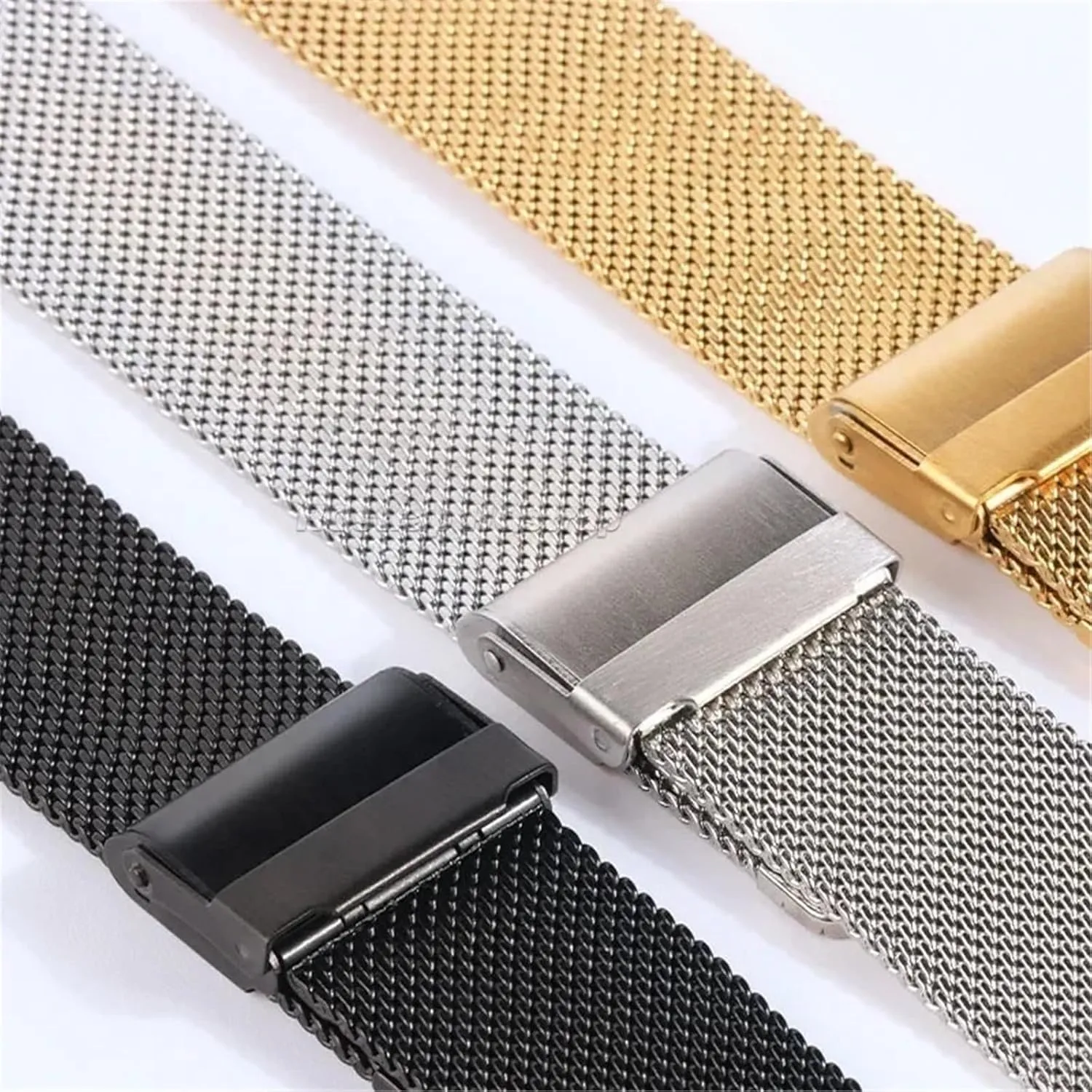 Womens Folding Clasp Bracelet Quick Release Replacement Wristband Stainless Steel Metal Strap 18mm 20mm contour versatile frigid interweave Mesh Woven Watch Strap Mens 