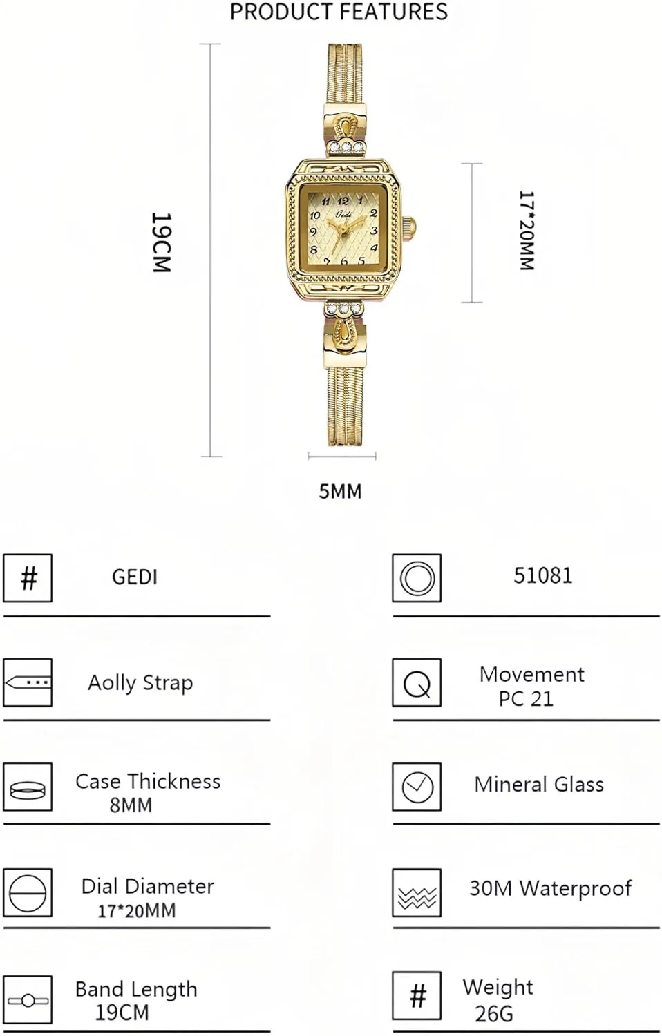Women��s Watch Arabic Numerals Dial Elegant Dress guarantee integration Waterproof Quartz Bracelet Ladies Watch Easy to Read Gosasa Retro Classic Square 