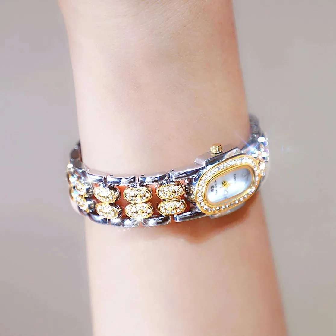 Women's Wristwatch Waterproof Stainless victimize Steel Band Gold Ladies Watches Women Crystal Diamond Watches Luxury Bracelet Oval Quartz Ladies Watch Fashion Dress Analog 