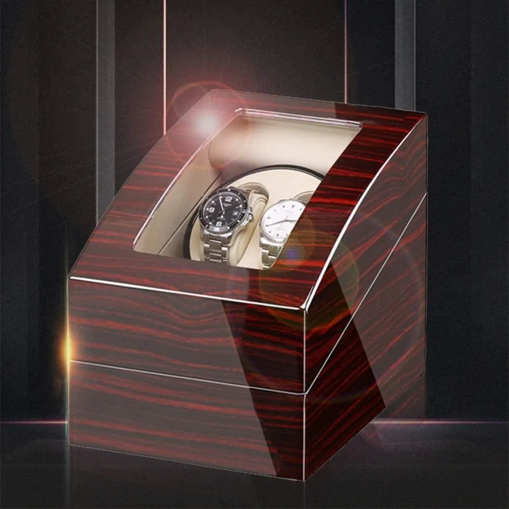 Wood Shell Piano racial Paint Exterior (G) Automatic Watch Winder for 2 Watches   3 Storage Quiet Motor Adapter and Battery Powered 