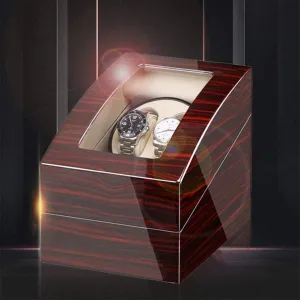 Wood Shell Piano racial Paint Exterior (G) Automatic Watch Winder for 2 Watches   3 Storage Quiet Motor Adapter and Battery Powered 