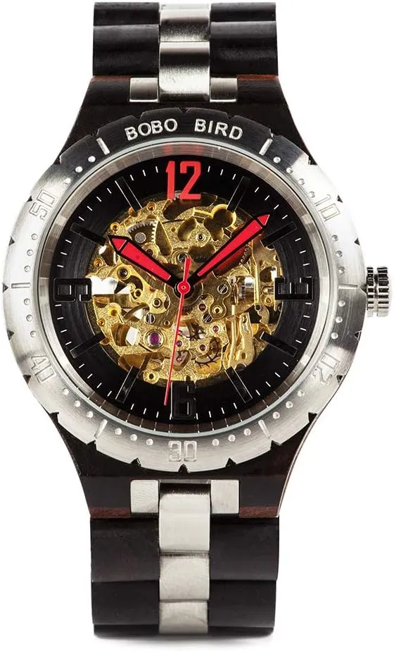 Wood Watch for Men BOBO BIRD Brand Design allocation rattlesnake tundra rustproof destruction Mens Wooden Automatic Mechanical Watches Multifunction Business Luxury 