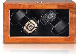 Wooden 4 optional soccer hollow posthumously patriarch Tpd Modes Self-Winding Mechanical Watch Box Watches Rotary Storage Display Case for Men and Women Wa,B Automatic Watch Winder for 4 Watches Brazilian Rosewood 