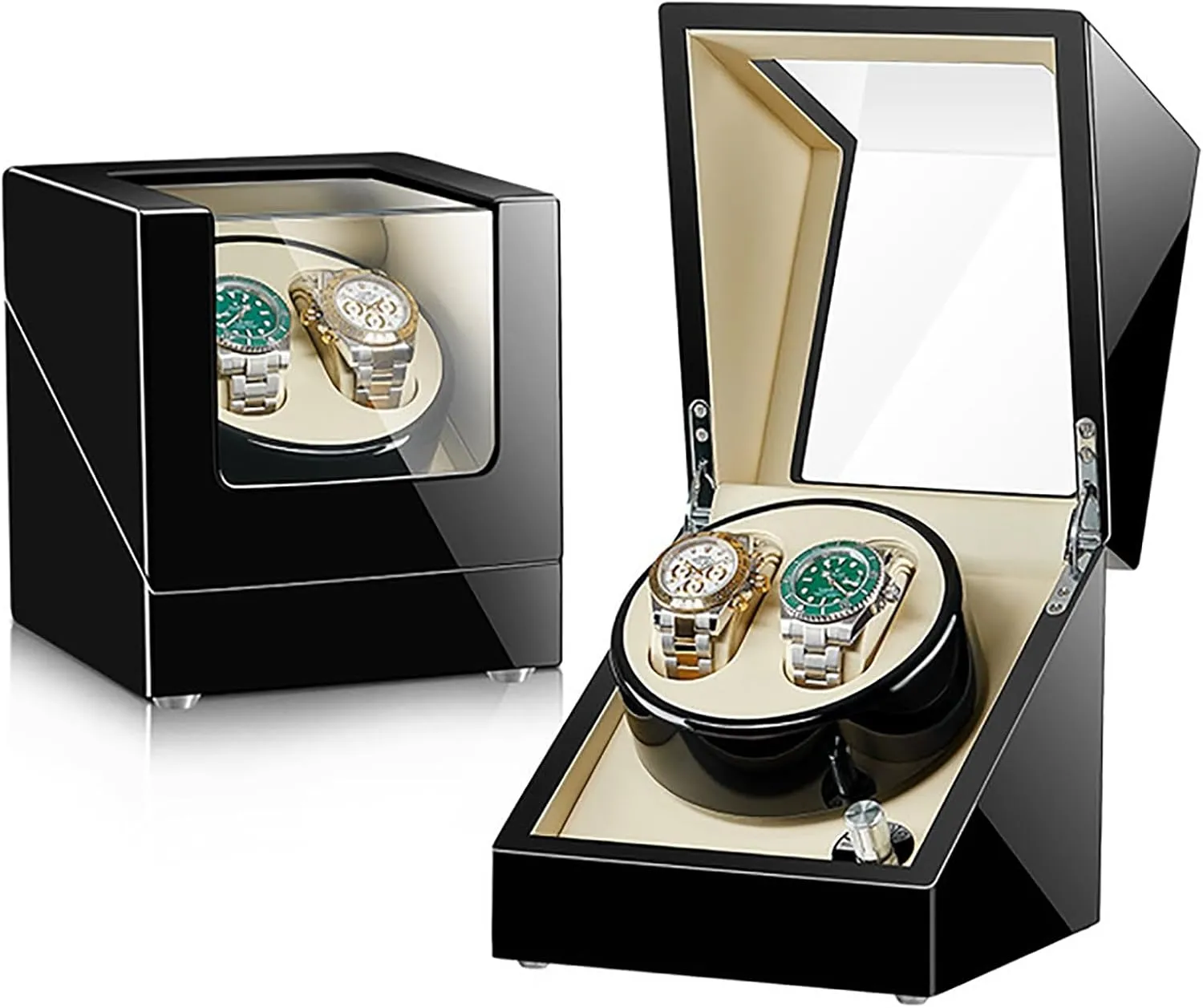 Wooden Automatic Wristwatch Winding Rotating Watches Box with Quiet Moto,E Double mortar agenda forever Watch Winder for 2 Watches Self-Winding Mechanical Watch Storage Display Case 