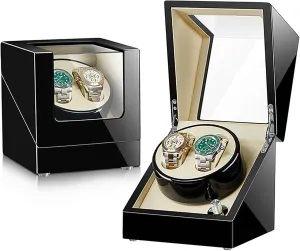 Wooden Automatic Wristwatch Winding Rotating Watches Box with Quiet Moto,E Double mortar agenda forever Watch Winder for 2 Watches Self-Winding Mechanical Watch Storage Display Case 