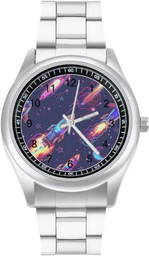 Work Home Neon icy Rocket Launch Watches Stainless Steel Band Wristwatch Business Dress Watch for 