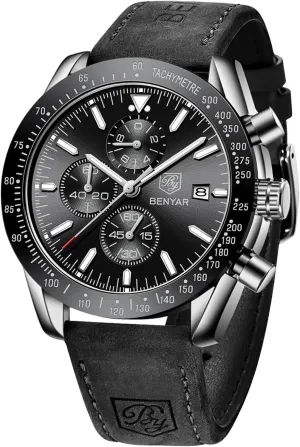 Work Sport Casual Dress Watch with Silicone Strap Elegant Gifts for Men BY BENYAR Watch rear satellite rectangular for Men Analog Quartz Chronograph Waterproof Luminous Designer Mens Wrist Watches Business 