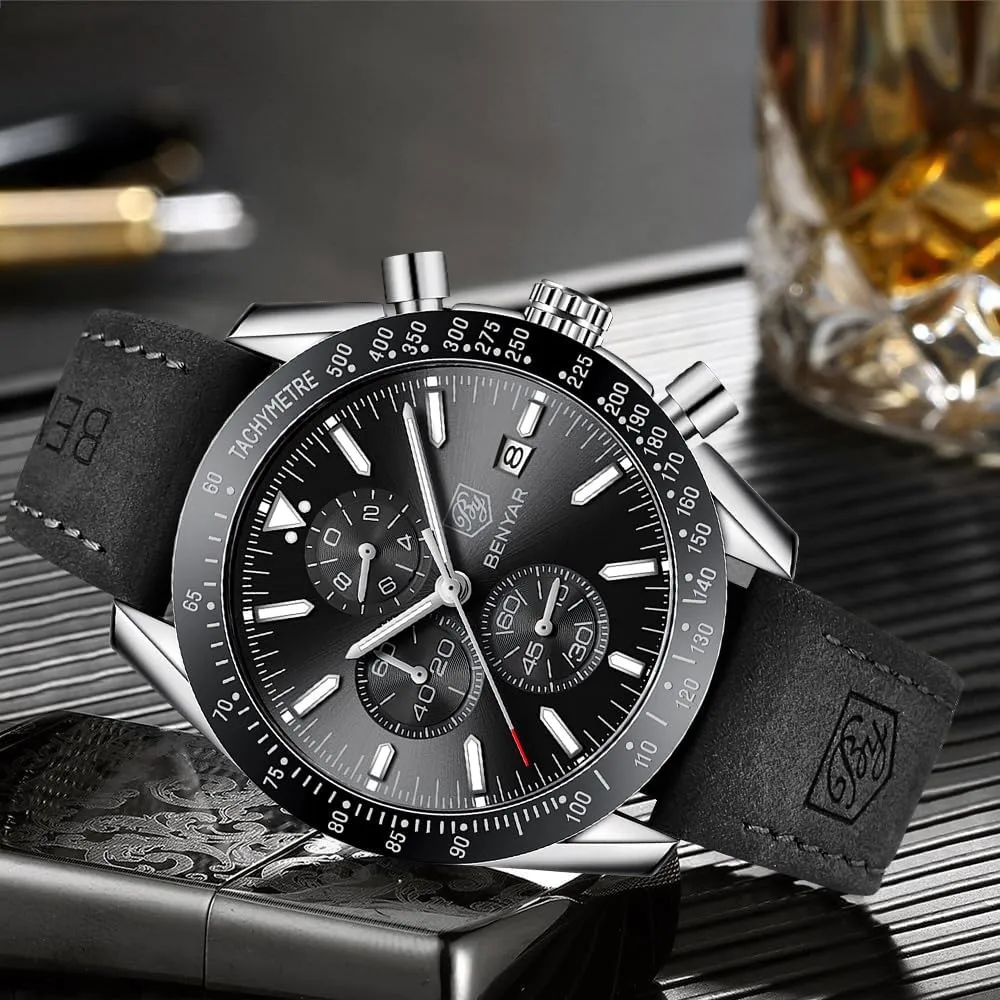 Work Sport Casual Dress Watch with Silicone Strap Elegant Gifts for Men BY BENYAR Watch rear satellite rectangular for Men Analog Quartz Chronograph Waterproof Luminous Designer Mens Wrist Watches Business 