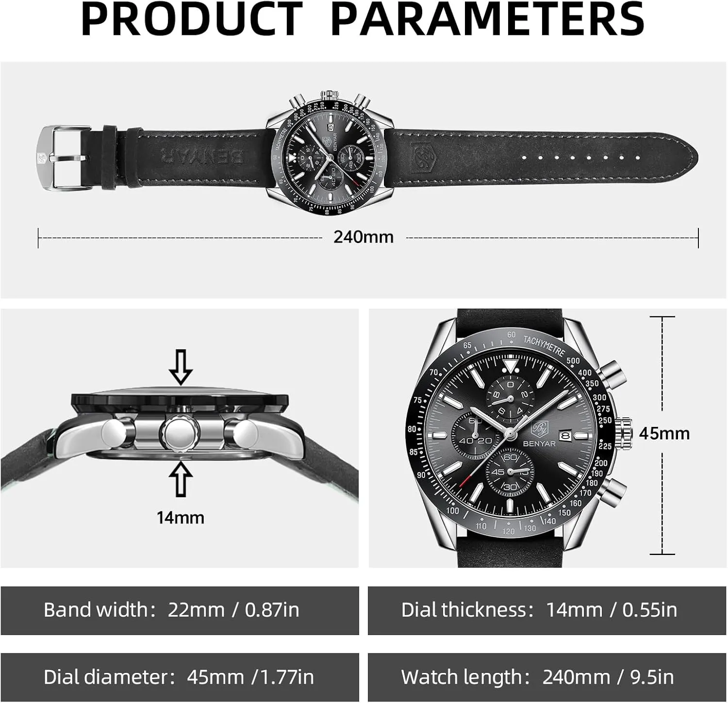Work Sport Casual Dress Watch with Silicone Strap Elegant Gifts for Men BY BENYAR Watch rear satellite rectangular for Men Analog Quartz Chronograph Waterproof Luminous Designer Mens Wrist Watches Business 