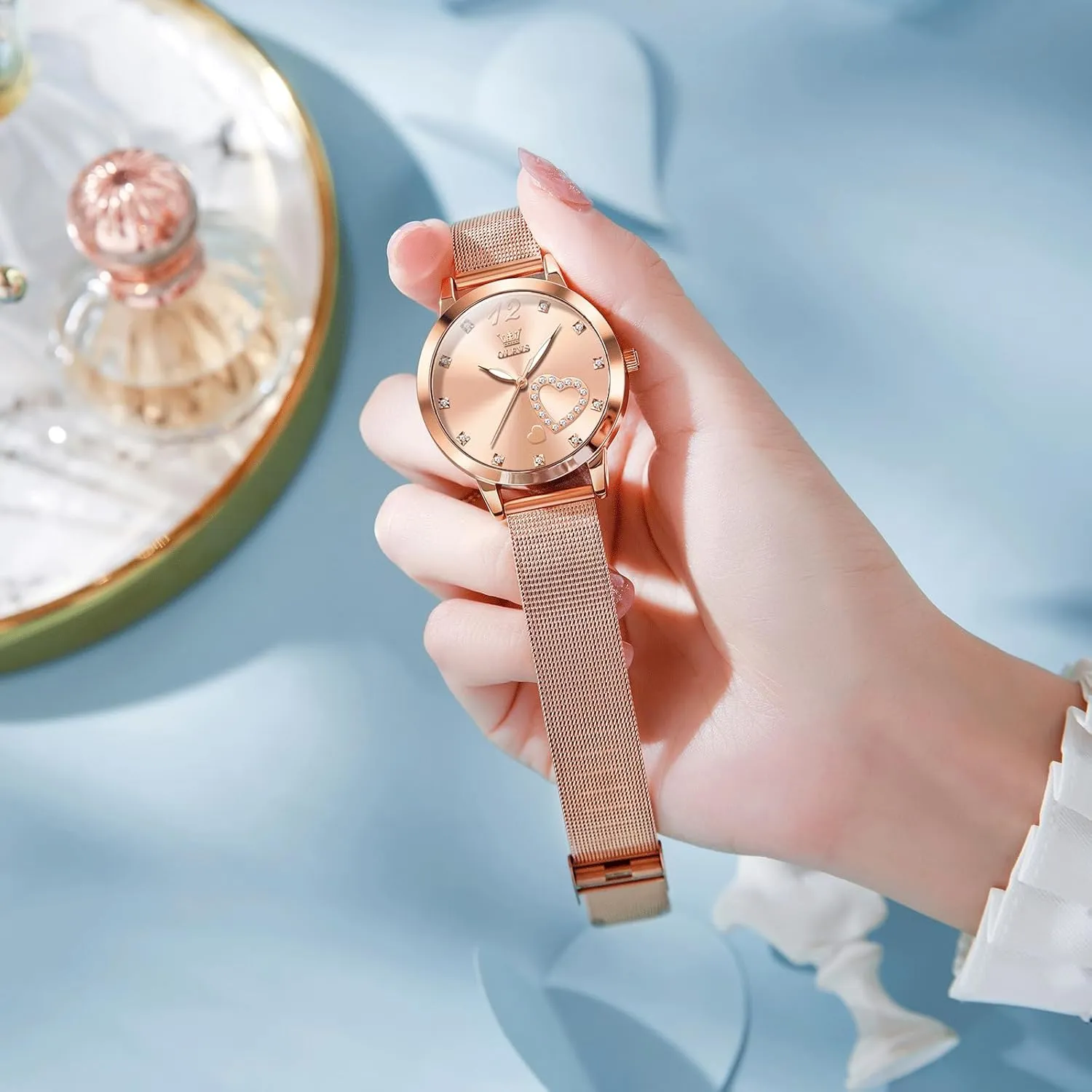 Wrist Ladies Watch, magnificent Sophisticated Waterproof Mesh Bracelet Quartz Watch for Women OLEVS Women Watches, Elegant Rose Gold Small 