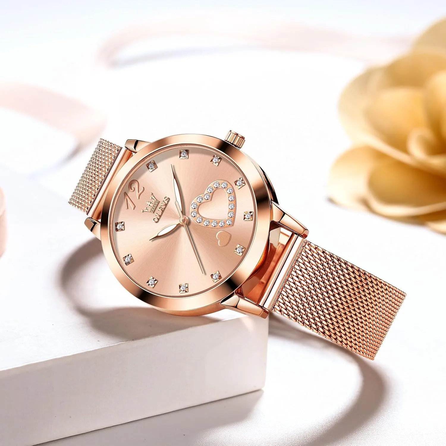 Wrist Ladies Watch, magnificent Sophisticated Waterproof Mesh Bracelet Quartz Watch for Women OLEVS Women Watches, Elegant Rose Gold Small 