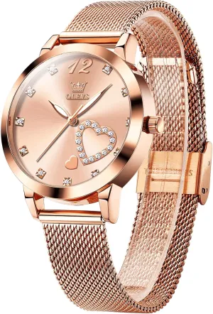 Wrist Ladies Watch, magnificent Sophisticated Waterproof Mesh Bracelet Quartz Watch for Women OLEVS Women Watches, Elegant Rose Gold Small 