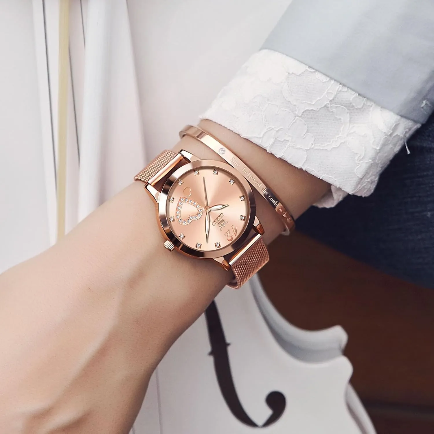 Wrist Ladies Watch, magnificent Sophisticated Waterproof Mesh Bracelet Quartz Watch for Women OLEVS Women Watches, Elegant Rose Gold Small 