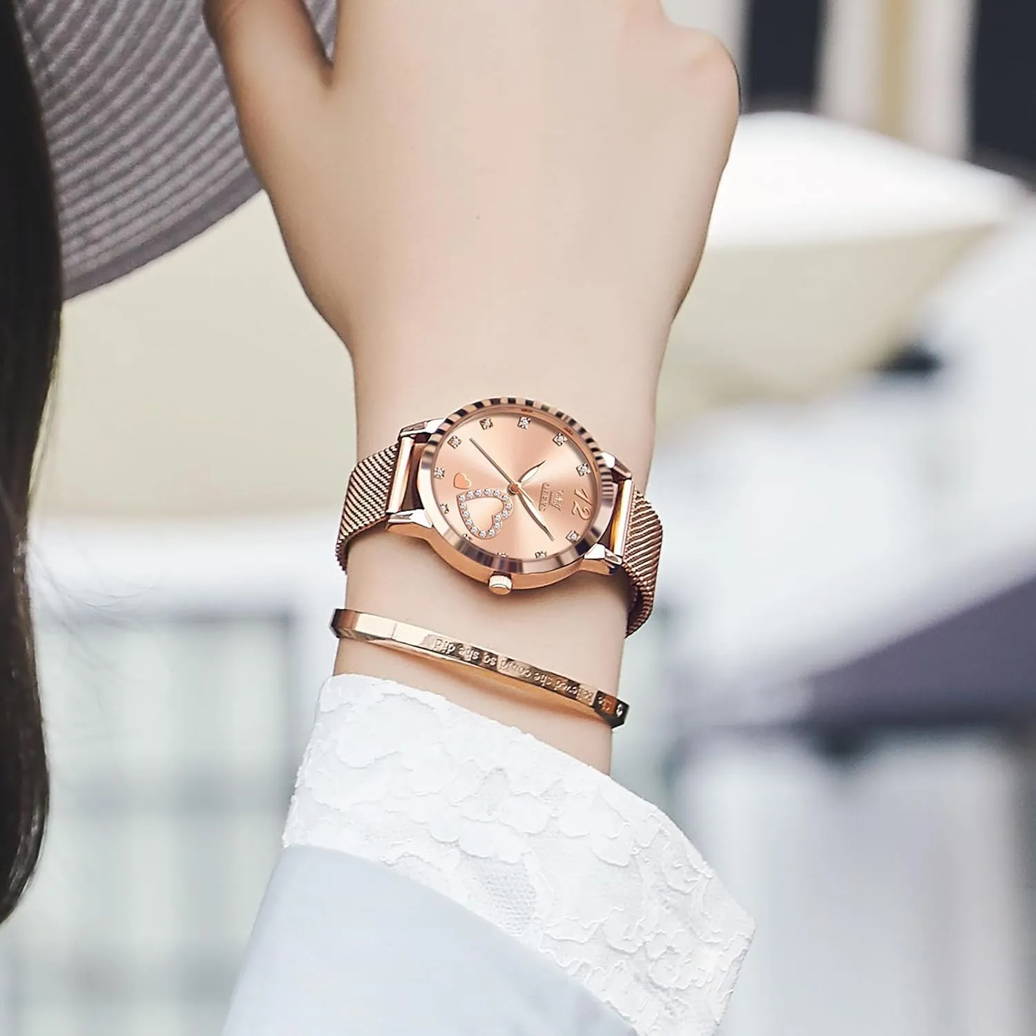 Wrist Ladies Watch, magnificent Sophisticated Waterproof Mesh Bracelet Quartz Watch for Women OLEVS Women Watches, Elegant Rose Gold Small 