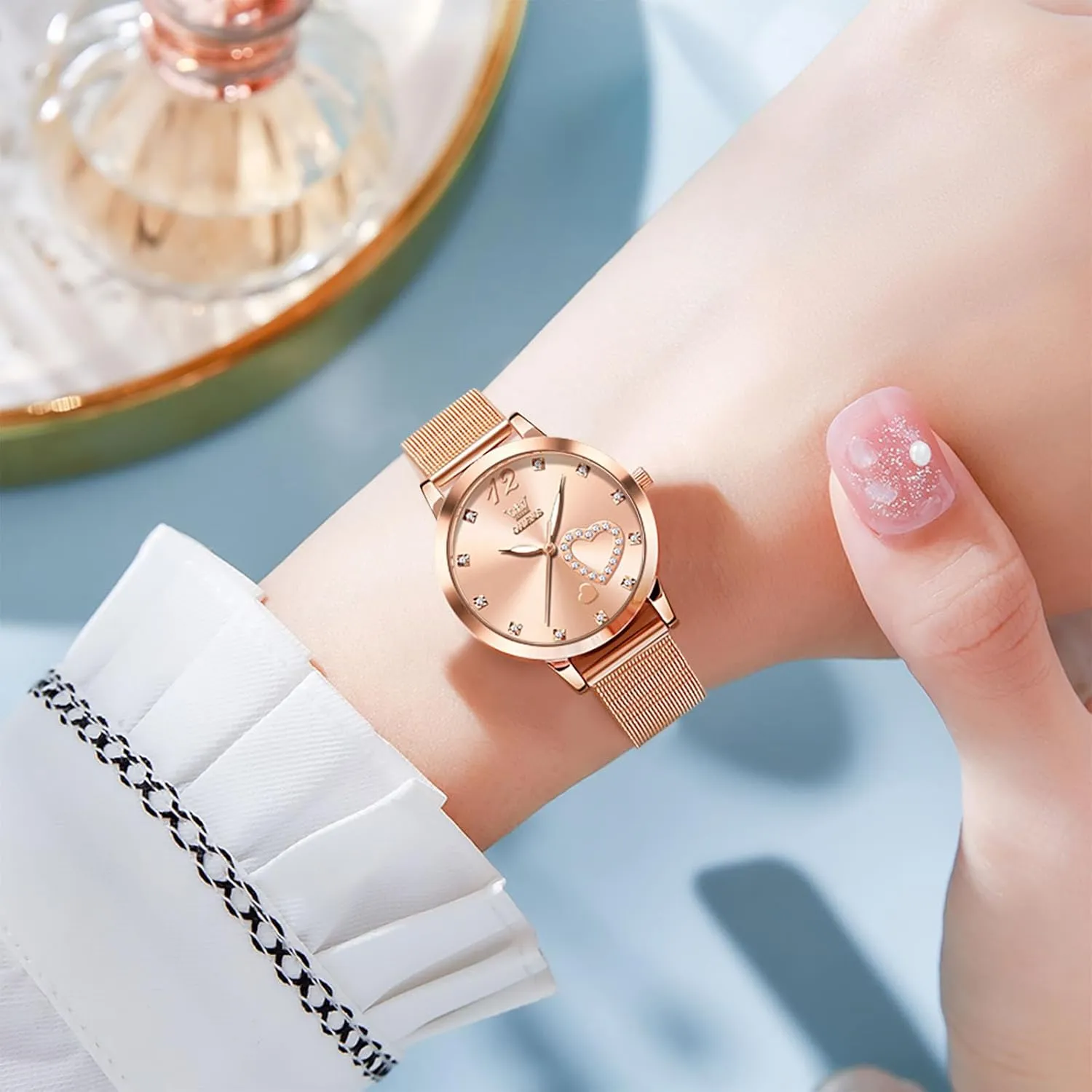 Wrist Ladies Watch, magnificent Sophisticated Waterproof Mesh Bracelet Quartz Watch for Women OLEVS Women Watches, Elegant Rose Gold Small 