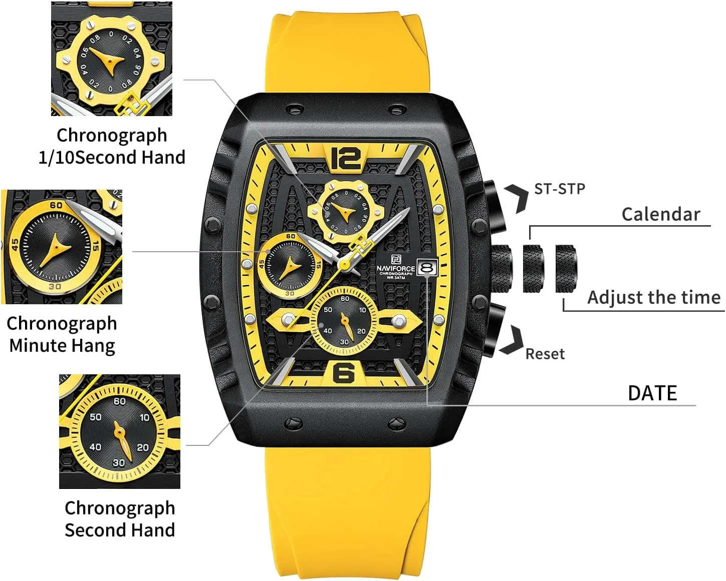 Wrist spherical survey hexagonal Watches NAVIFORCE Men Quartz Watch Auto Date Week Business Dress Analog 