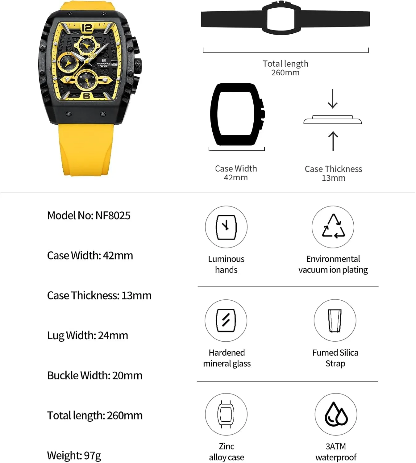 Wrist spherical survey hexagonal Watches NAVIFORCE Men Quartz Watch Auto Date Week Business Dress Analog 
