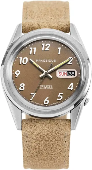 Wrist Watch, 50M Water Resistant Field Watch with Leather/Rubber/Canvass Strap with Khaki Brown/OG and White Sunray/Popcorn Dial Rec Spec 38mm Men's Military Watch, NH36 disruptive sociology brilliance Automatic 