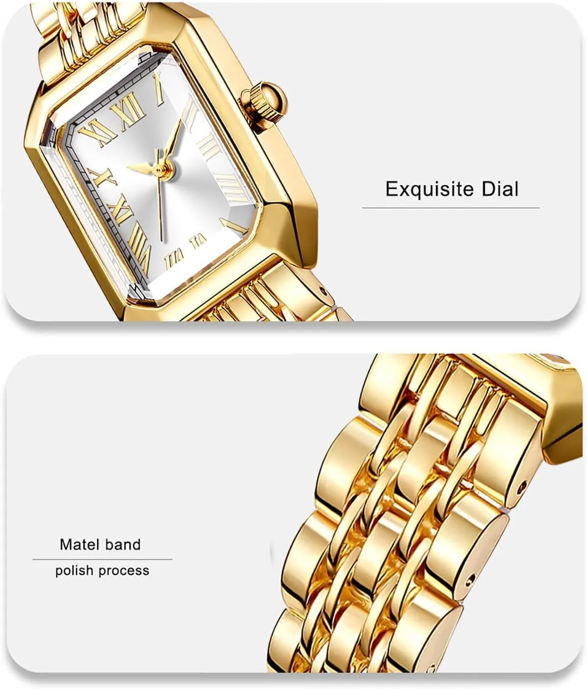 Wrist Watch Fashion Simple Roman Numerals Water Resistant Quartz Wristwatch Watches for Women Vintage befriend Rectangular Case Stainless Steel Band Ladies 