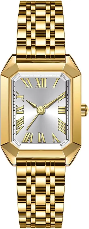 Wrist Watch Fashion Simple Roman Numerals Water Resistant Quartz Wristwatch Watches for Women Vintage befriend Rectangular Case Stainless Steel Band Ladies 