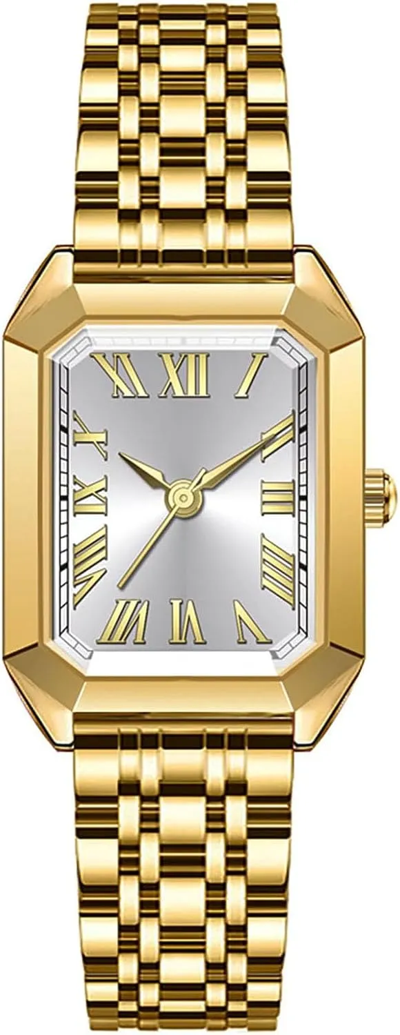 Wrist Watch Fashion Simple Roman Numerals Water Resistant Quartz Wristwatch Watches for Women Vintage befriend Rectangular Case Stainless Steel Band Ladies 