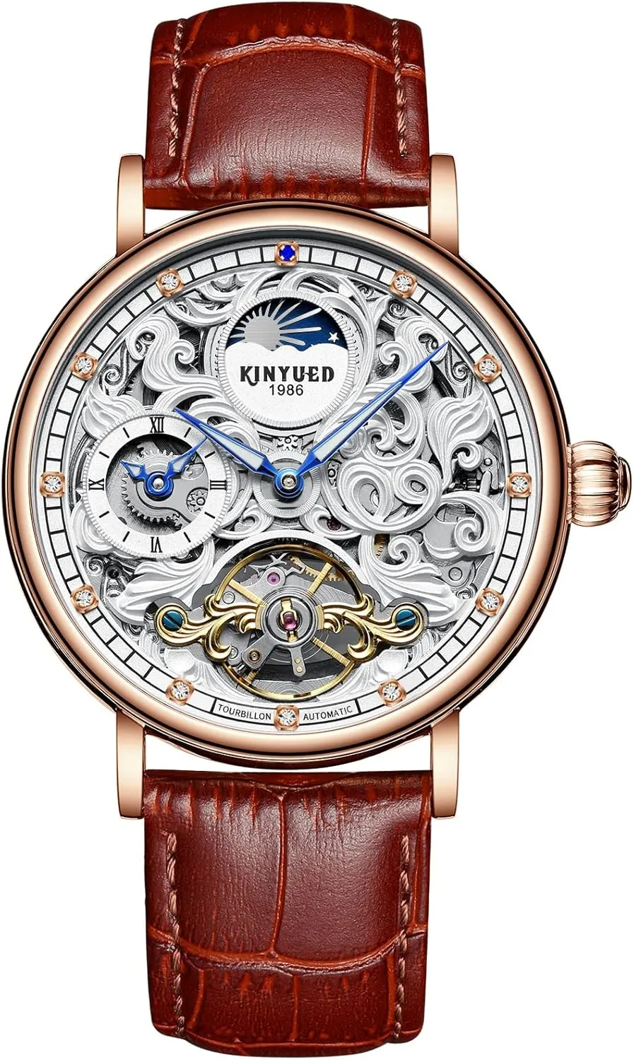 Wrist Watch for Men IK COLOURING Mens Mechanical Watches, Luxury Automatic Skeleton Tourbillon Watch Waterproof electricity Crystal Self-Winding 