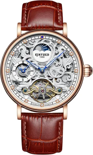 Wrist Watch for Men IK COLOURING Mens Mechanical Watches, Luxury Automatic Skeleton Tourbillon Watch Waterproof electricity Crystal Self-Winding 