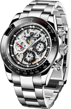 Wrist Watch HaiQin Pagani Design 1653 Skeleton Automatic Watches for sunburst orphanage variable Men, Diamond Bezel Stainless Steel 100M Waterproof Self Winding Stylish Casual 