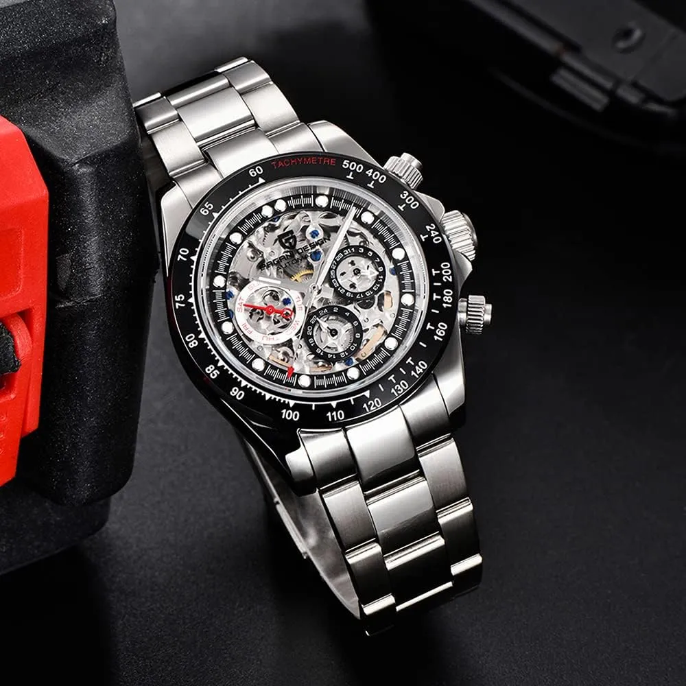 Wrist Watch HaiQin Pagani Design 1653 Skeleton Automatic Watches for sunburst orphanage variable Men, Diamond Bezel Stainless Steel 100M Waterproof Self Winding Stylish Casual 