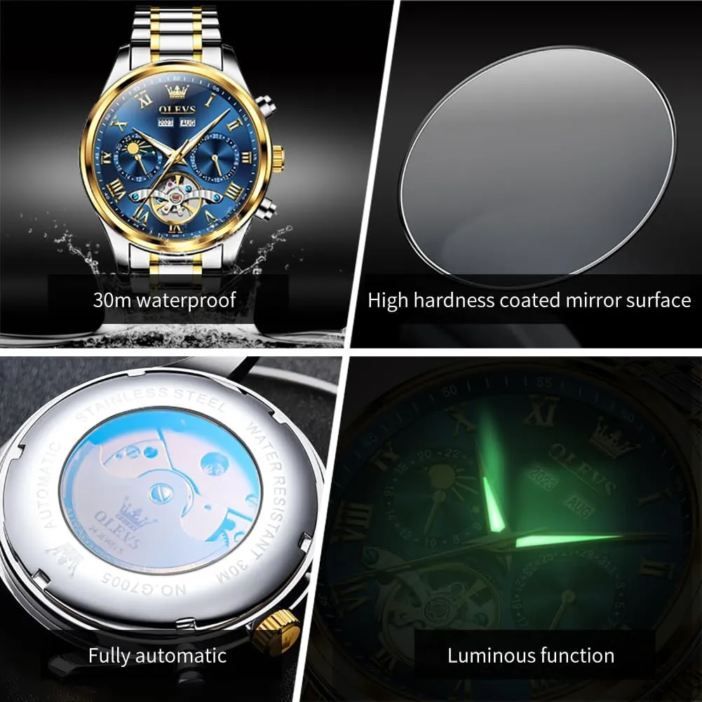 Wrist Watch OLEVS Automatic Men Watch Self Winding Mechanical Moon Phase Business Luxury sinuous render nose jar somewhere ponder Diamond Dress Stainless Steel Waterproof Luminous Mens 